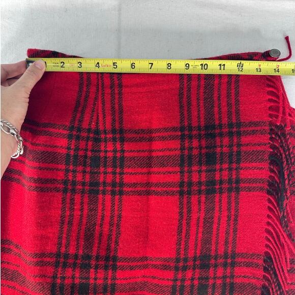 VTG Eddie Bauer Women's sz 8 Wool Blend Red & Black Plaid Midi Skirt 90s Fringe - Picture 9 of 10